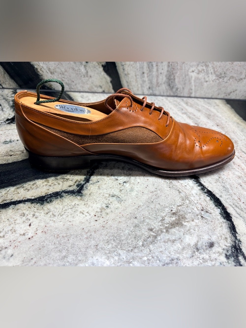 Santoni Handmade Italy Brown Leather & Suede Wingtip Oxfords UK 9 US 10 Rare - Picture 6 of 11
